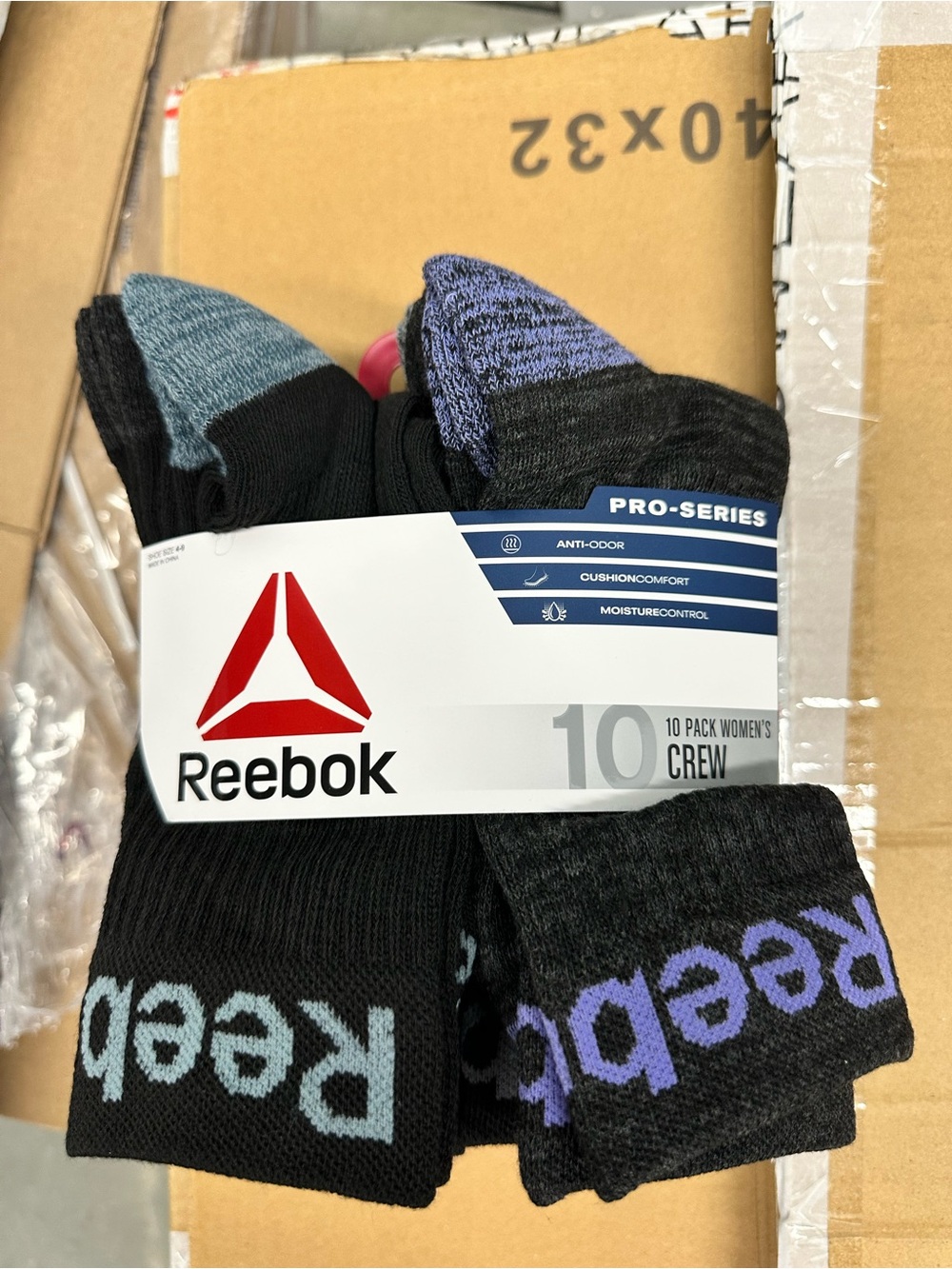 Reebok Women's Crew Socks - Black with Blue and Purple Accents